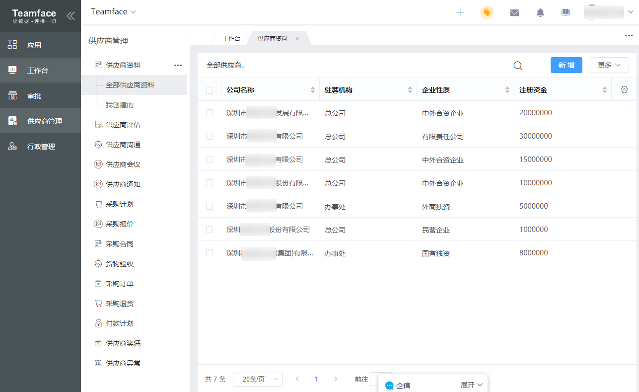 Teamface供应商管理系统